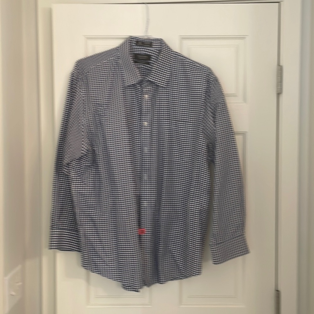 Nordstrom classic button down.  Navy and white check